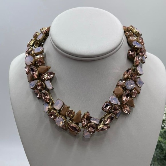 J. Crew Glacier Faceted Pink AB Opalescent Rhinestone Floral Statement Necklace - Picture 1 of 16